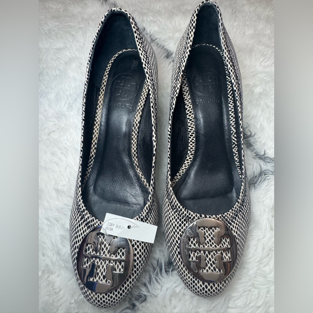 Tory Burch Julianne Multi-color Python Embossed Leather Wedge Pumps Size 10